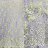 1 Yard White Beaded Corded Lace Fabric Embroidered on Polyester Net Mesh 52 inch Width