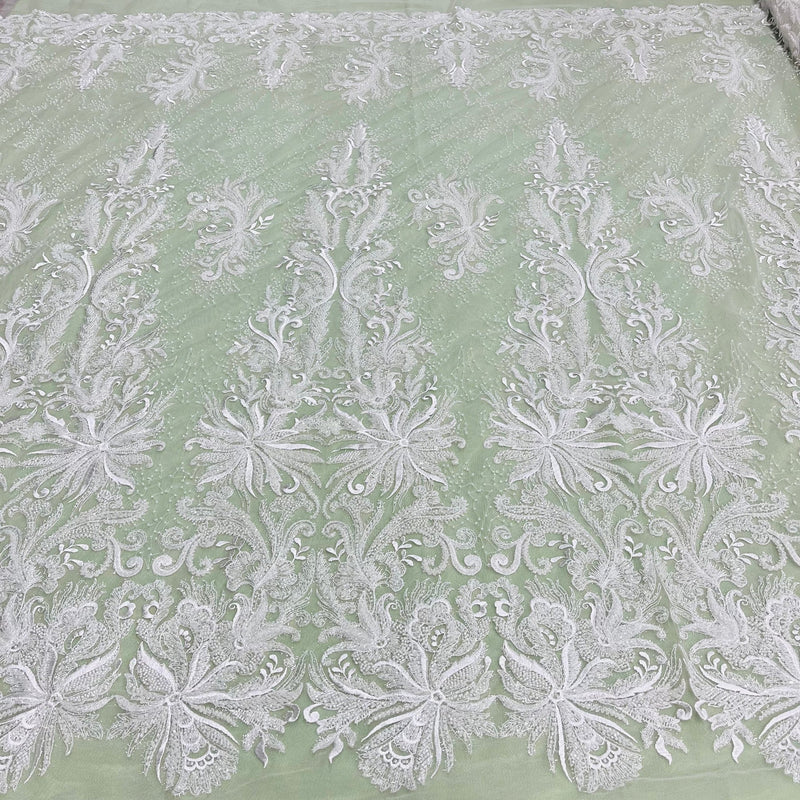 1 Yard Gold Beaded Lace Fabric Embroidered With Fuzzy Thread on 100% Polyester Net Mesh Couture 53 Inch Width