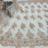 1 Yard Gold Beaded Lace Fabric Embroidered on Polyester Net Mesh 50 inch Width