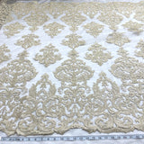 1 Yard Elegant Corded Bridal Lace Fabric Embroidered on Premium Polyester Mesh 54