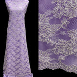 1 Yard Corded Bridal Lace Fabric Embroidered on Net Mesh 54" Width