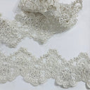 1 Yard Beaded & Corded Lace Trimming Embroidered on 100% Polyester Net Mesh 5″ Wide