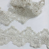 1 Yard Beaded & Corded Lace Trimming Embroidered on 100% Polyester Net Mesh 5? Wide
