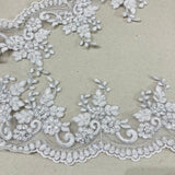 1 Yard Beaded & Corded Embroidered Lace Trim 4.5" Wide 100% Polyester Net Mesh for Bridal & Special Occasion