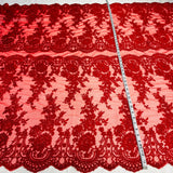 1 Yard Ivory with Silver Corded Bridal Lace Fabric Embroidered on Polyester Net Mesh 50 inch Width