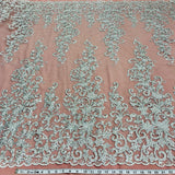 1 Yard Beaded & Corded Bridal Lace Fabric Embroidered on 100% Polyester Net Mesh | Lace USA - 97219W-HB - Silver - 51"