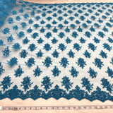 1 Yard Turquoise Corded Bridal Lace Fabric Embroidered Polyester Net Mesh 52 Inch Width