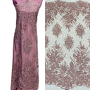 1 Yard Beaded Lace Fabric Embroidered on Polyester Net Mesh, Blush, 48" Width,