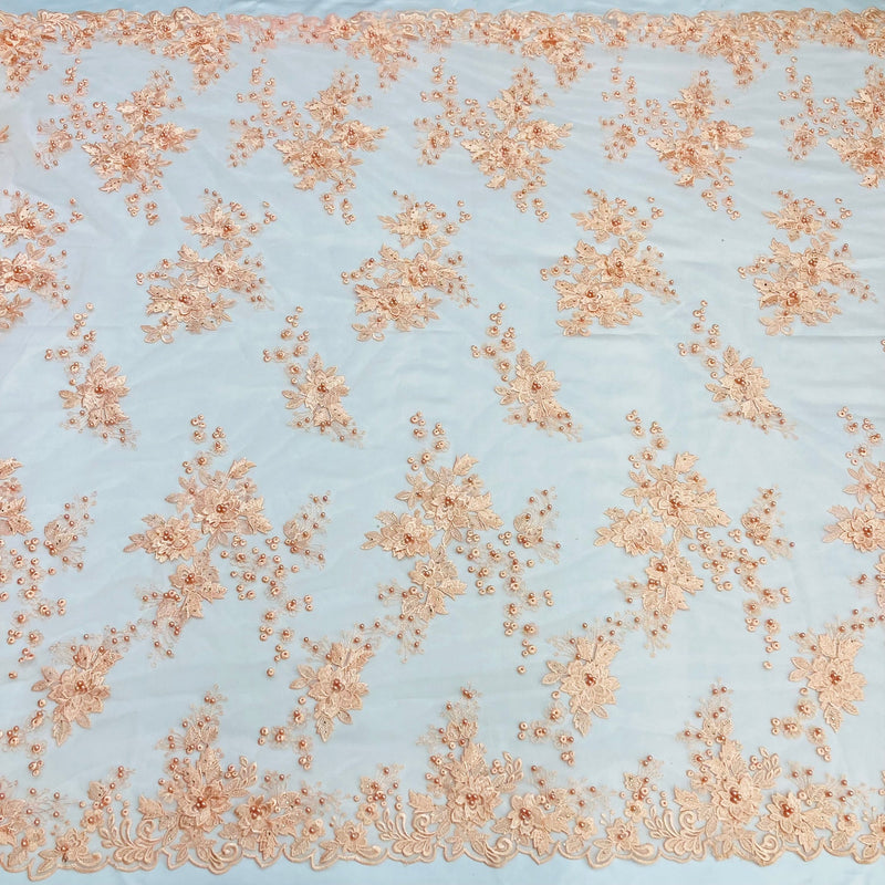 1 Yard Beaded Rhinestone 3D Floral Lace Fabric Embroidered Mesh Gown 52" Width