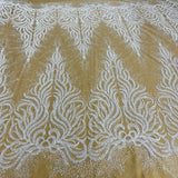 1 Yard Beaded, Corded & Sequined Bridal Lace Fabric Embroidered on 100% Polyester Net Mesh