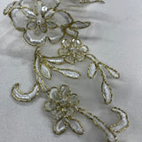 1 Pair Beaded & Corded Lace Applique Embroidered on 100% Polyester Organza 10" x 2" Each Side