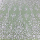 1 Yard Ivory Beaded & Sequined Embroidered Lace Fabric on 100% Polyester Mesh, 54" Wide,