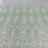 1 Yard Ivory Beaded & Sequined Embroidered Lace Fabric on Polyester Mesh, 54" Wide,