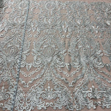 1 Yard Elegant Corded Bridal Lace Fabric Embroidered on Premium Polyester Mesh 48