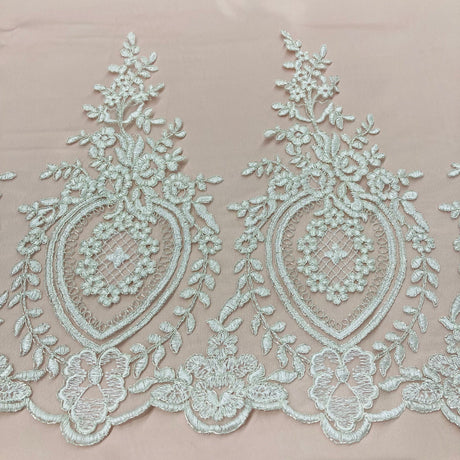 1 Yard Corded Lace Trimming Embroidered on 100% Polyester Net Mesh 13? Wide