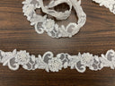1 Yard Handmade Beaded & Corded Lace Trimming Embroidered on Polyester Organza 2 Inch Width