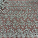 1 Yard Beaded Corded Bridal Lace Fabric Embroidered on Premium Polyester Mesh 51