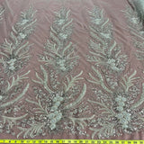 1 Yard Beaded Lace Fabric, 51" Wide Embroidered Polyester Net Mesh with Sequins for Bridal, Quinceañera & Dance Costumes