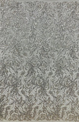 1 Yard Beaded Sequined Lace Fabric Embroidered on Polyester Net Mesh Width 54 Inches