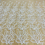 1 Yard Silver Beaded Lace Fabric Embroidered With Fuzzy Thread on 100% Polyester Net Mesh 54 Inch Width