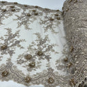 1 yarda de encaje floral 3D con cuentas, doble cara, malla de red 100% poliéster, 21" de ancho