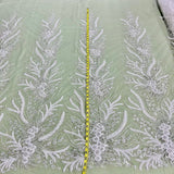 1 Yard Beaded Lace Fabric Embroidered with Sequins on Polyester Net Mesh 51 inch Width