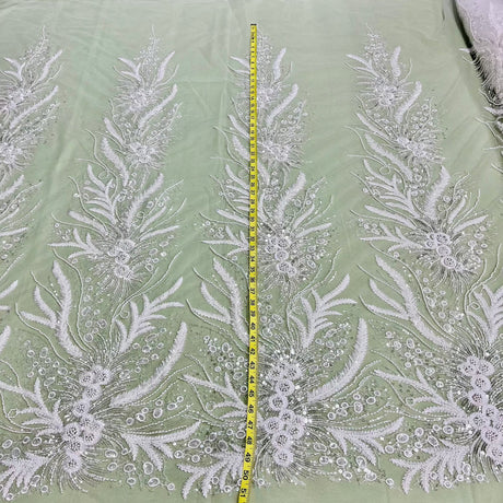 1 Yard Beaded Lace Fabric Embroidered with Sequins on Polyester Net Mesh 51 inch Width