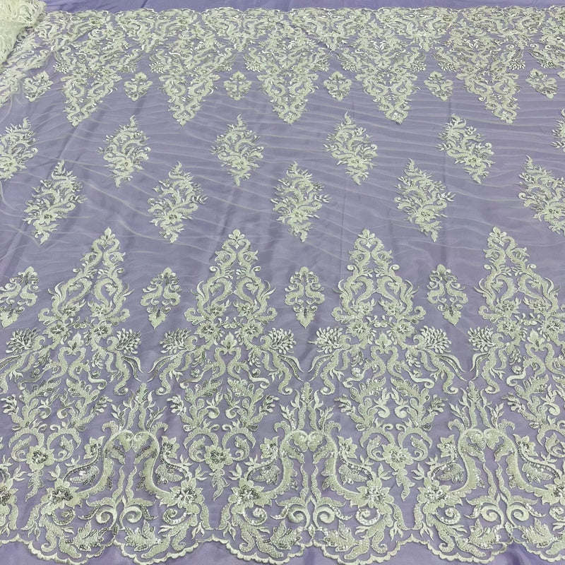 1 Yard Gold Beaded and Sequined Lace Fabric Embroidered on 100 Percent Polyester Net Mesh 52 Inch Width