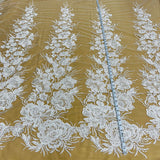 1 Yard Radiant Gold Beaded Lace Fabric Embroidered on Polyester Net Mesh 52 inch Width