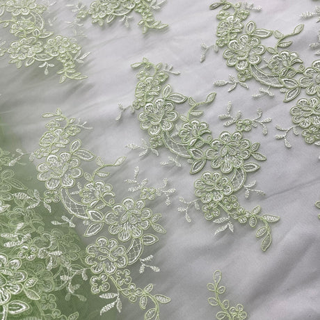 1 Yard Peach Corded Bridal Lace Fabric Embroidered Polyester Net Mesh 54 Inch Width