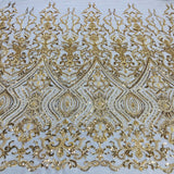 1 Yard Silver Beaded Lace Fabric Embroidered on 100% Polyester Net Mesh 52 Inch Width