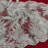 1 Yard Gold Beaded Corded Bridal Lace Fabric Embroidered on Polyester Net Mesh 50 inch Width