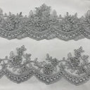 1 Yard Beaded & Corded Floral Lace Trimming 100% Polyester Net Mesh  4″ Wide