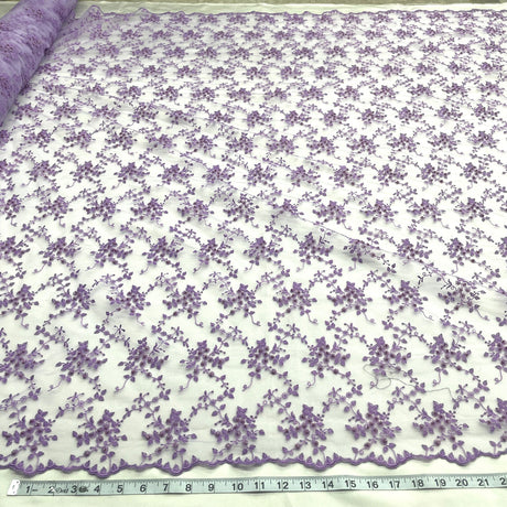 1 Yard Fuchsia Beaded Lace Fabric Embroidered on Polyester Net Mesh 53 Inch Width