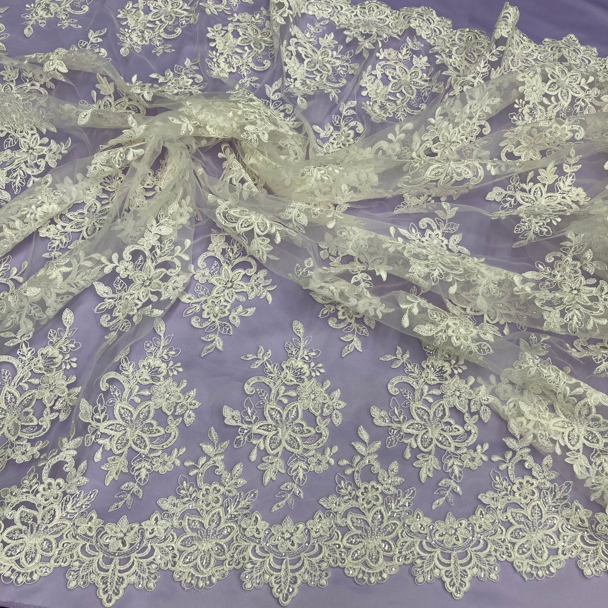 1 Yard Gold Beaded Corded Bridal Lace Fabric Embroidered on Polyester Net Mesh 54 inch Width