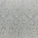1 Yard Beaded Lace with Sequins & Pearls 52″ Wide Embroidered Polyester Net Mesh for Bridal & Formal Gowns