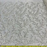 1 Yard Ivory Silver Beaded 3D Floral Lace Fabric, Embroidered Polyester Mesh, 54" Wide