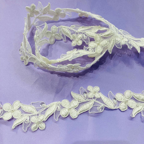 1 Yard Delicate Beaded Corded Lace Trimming Embroidered Polyester Organza for Dresses 1 Inch Width