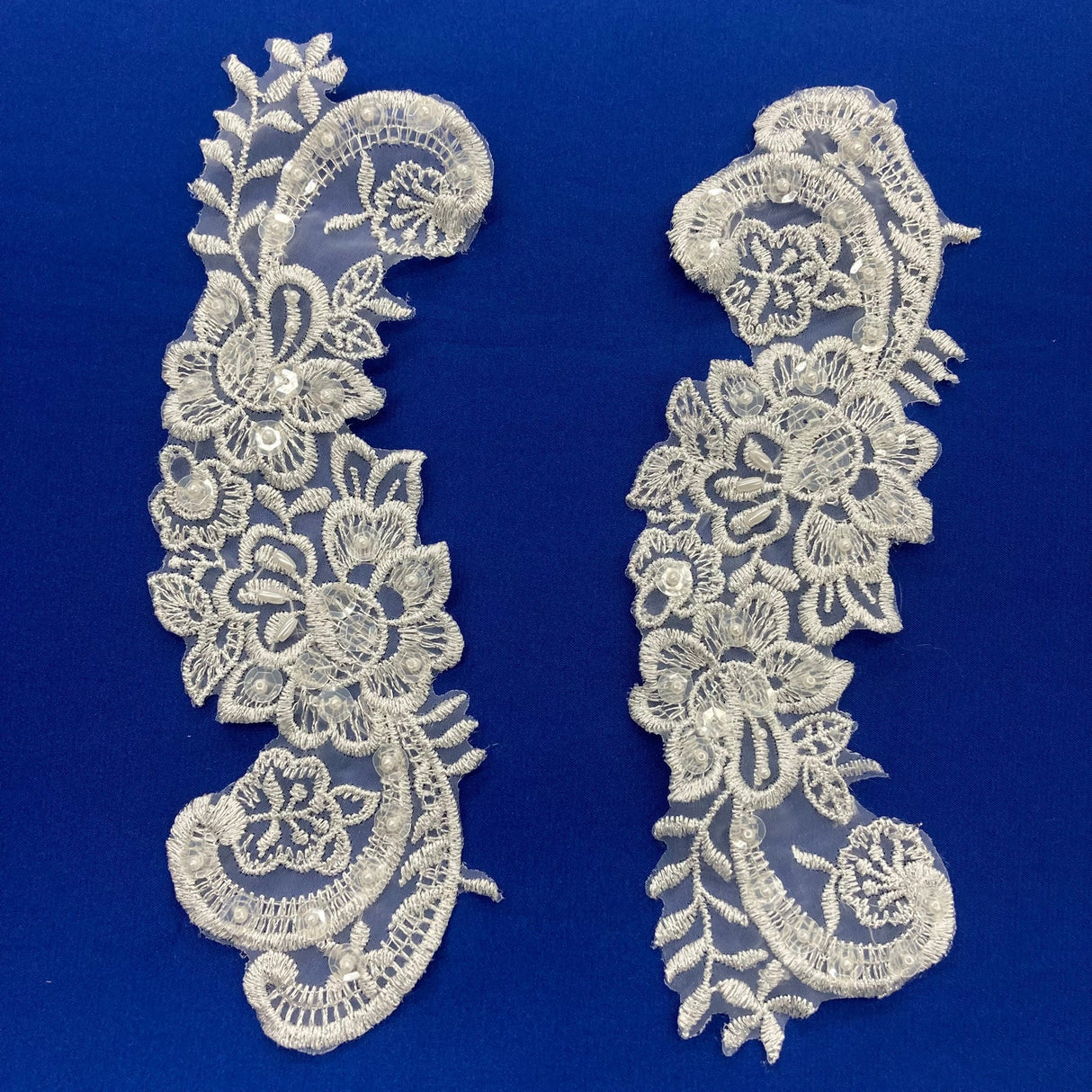 1 Pair Beaded Lace Applique Embroidered on 100% Polyester Organza 9" x 3" Each Side