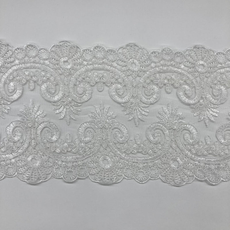 1 Yard Corded Double Sided Lace Trimming Embroidered on 100% Polyester Net Mesh 6.5″ Wide