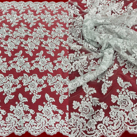 1 Yard Corded Bridal Lace Fabric Embroidered Elegant Mesh Dress 51" Width