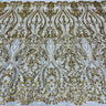 1 Yard Gold Beaded Lace Fabric Embroidered on Polyester Net Mesh 54 Inch Width