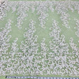 1 Yard Ivory Beaded & Corded Bridal Fabric Lace Embroidered on Polyester Net Mesh, 51" Width, Elegant Wedding Fabric