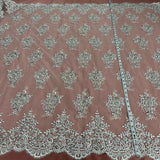 1 Yard Beaded Corded Lace Fabric Embroidered on Premium Polyester Mesh 56