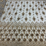 1 Yard Luxurious Beaded Rhinestone 3D Floral Lace Fabric Embroidered Mesh 54