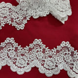 1 Yard Beaded & Corded Lace Trimming Embroidered on 100% Polyester Net Mesh 5? Wide