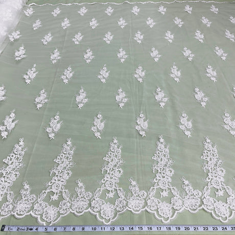 1 Yard Luxurious Beaded and Corded Bridal Lace Fabric for Wedding Dresses 54" Width
