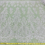 1 Yard Silver Beaded Lace Fabric Embroidered on 100% Polyester Net Mesh 60 Inch Width