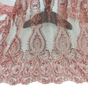 1 Yard Beaded Embroidered Lace Fabric on Polyester Mesh, 51" Wide,