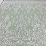 1 Yard Beaded and Sequined Lace Fabric Embroidered on Polyester Net Mesh 56 inch Width